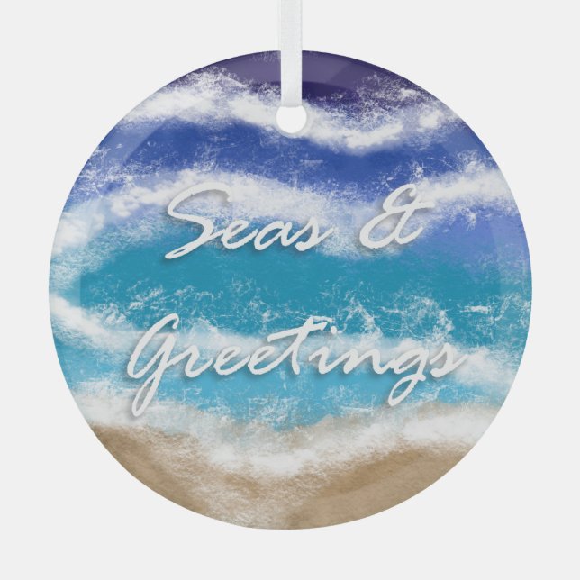 Seas & Greetings | Seaside Coastal Christmas   Glass Tree Decoration (Front)