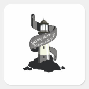 Seas may churn, but hope's light guides square sticker