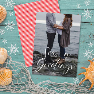 Seas n' Greetings Beach Script Christmas Photo Holiday Card