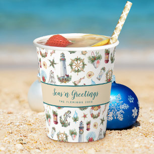 Seas’n Greetings Christmas Nautical Personalised Paper Cups