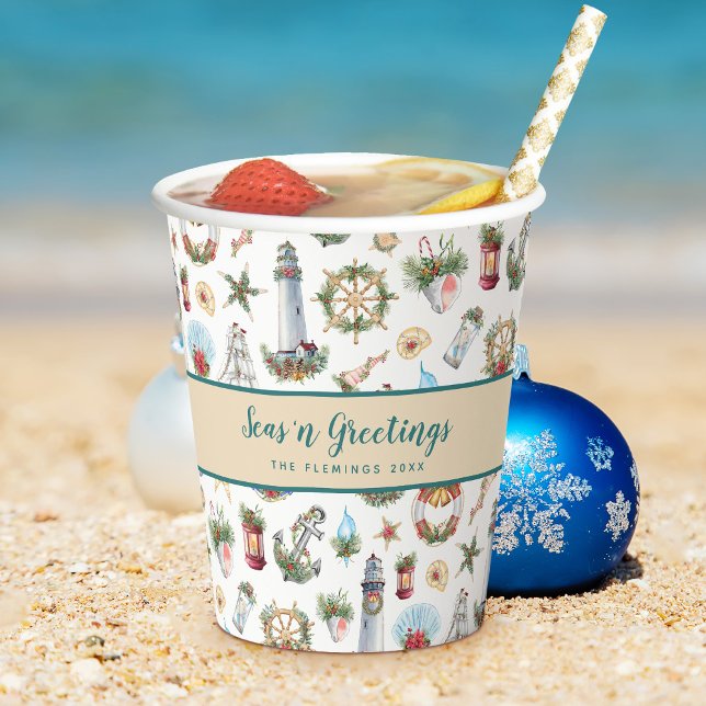Seas’n Greetings Christmas Nautical Personalised Paper Cups (Creator Uploaded)