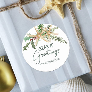 Seas N Greetings Tropical Christmas Starfish Classic Round Sticker