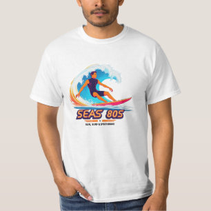 Seas the 80s – Retro Surfer Power Wave Tee