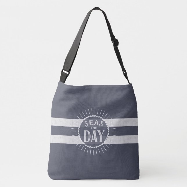 Seas the Day and be a Beach Bum Nautical Theme Crossbody Bag (Back)