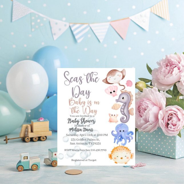 Seas the Day Baby Shower Invitation  (Personalize this cute Seas the Day baby shower invitation. )