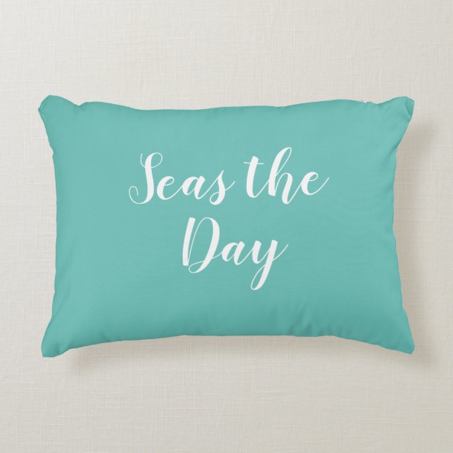 Seas the Day Beach Turquoise Accent Pillow (Front)