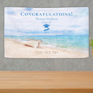 Seas The Day Fishing Boat Graduation Banner