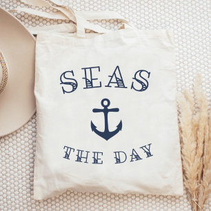 Seas the Day Nautical Anchor Tote Bag
