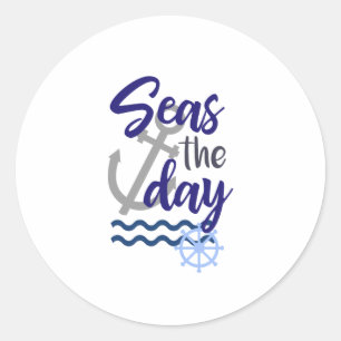 Seas the Day, Nautical Classic Round Sticker