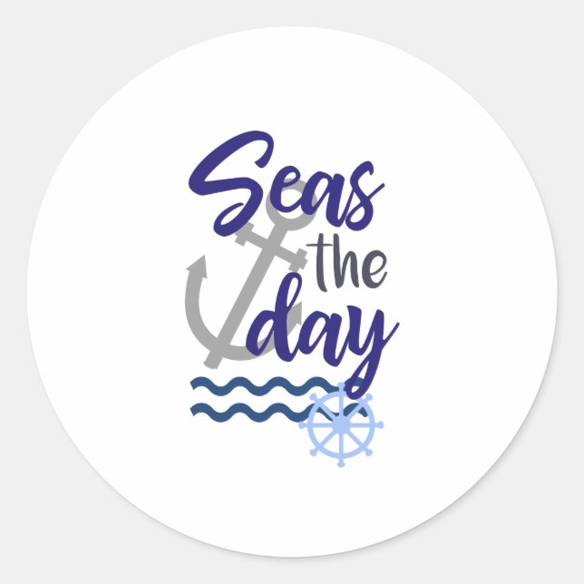 Seas the Day, Nautical Classic Round Sticker (Front)
