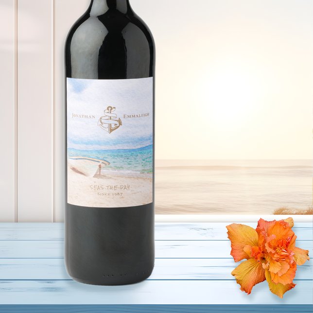 Seas The Day Nautical Wedding Wine Label (Creator Uploaded)