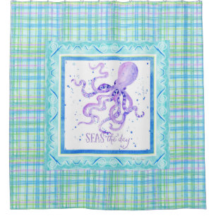 Seas the Day Octopus Beach Ocean Bathroom Decor Shower Curtain