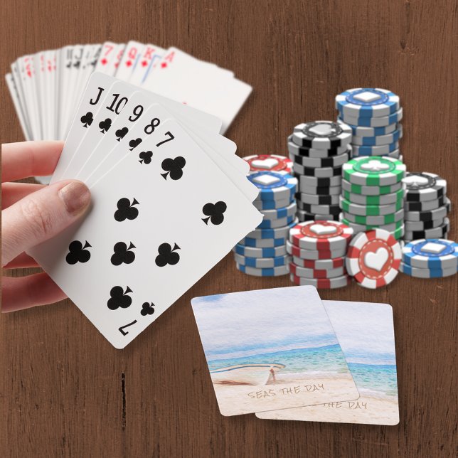 Seas The Day Quote Fishing Boat On Beach Sand Playing Cards (Creator Uploaded)