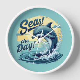 Seas the Day Retro Dolphin Ocean Aesthetic Clock