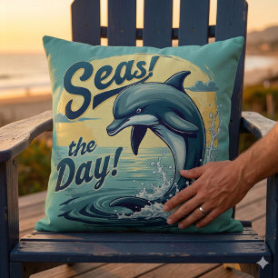 Seas the Day Retro Dolphin Ocean Aesthetic Cushion