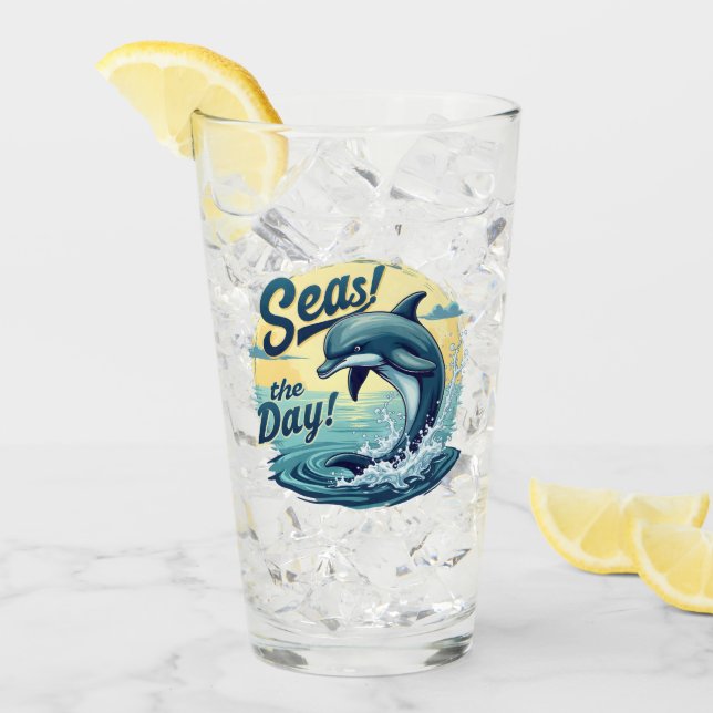 Seas the Day Retro Dolphin Ocean Aesthetic Glass (Front Ice)