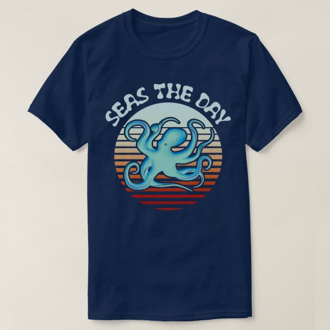 Seas The Day Retro Octopus T-Shirt (Design Front)