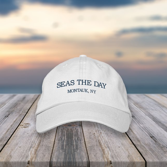 Seas the Day | Your City or Beach Name Embroidered Hat (Creator Uploaded)