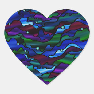 Seascape Abstract Stained Glass Design Heart Sticker