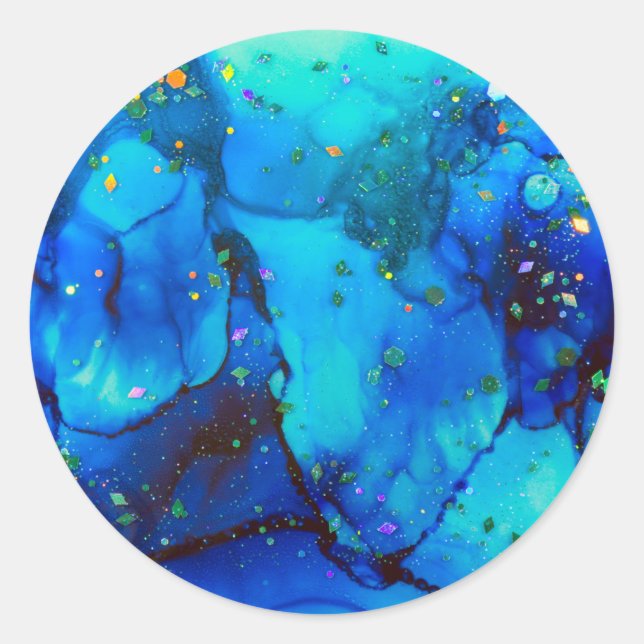 Seascape Alcohol Ink Abstract Classic Round Sticker (Front)