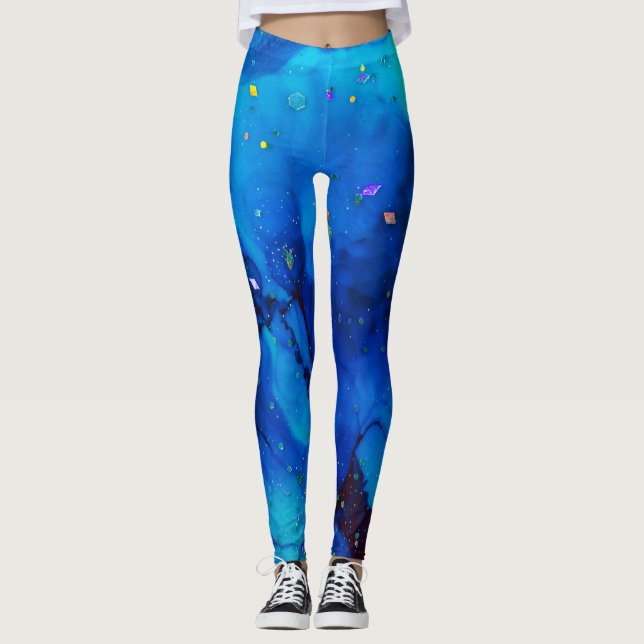 Seascape Alcohol Ink Abstract Leggings (Front)