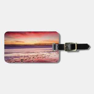 Seascape and pier at sunset, CA Luggage Tag