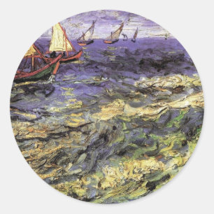Seascape at Saintes-Maries by Vincent van Gogh Classic Round Sticker