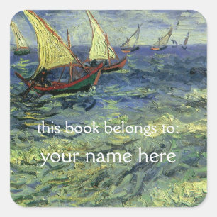 Seascape at Saintes-Maries; Van Gogh Bookplate Square Sticker