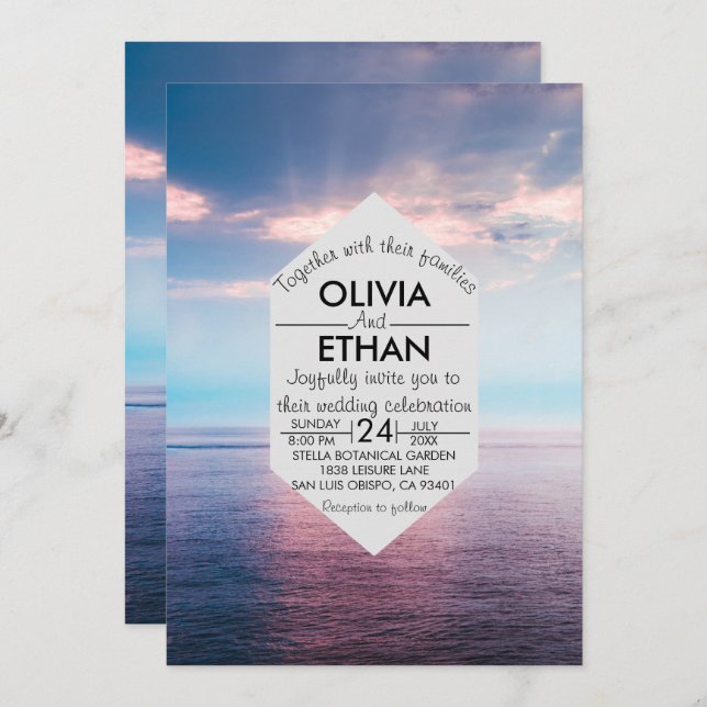 Seascape beach blue sky Wedding Invitation (Front/Back)
