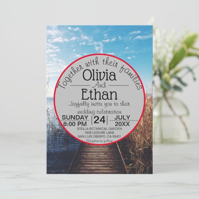 Seascape beach celebration Wedding Invitation (Standing Front)