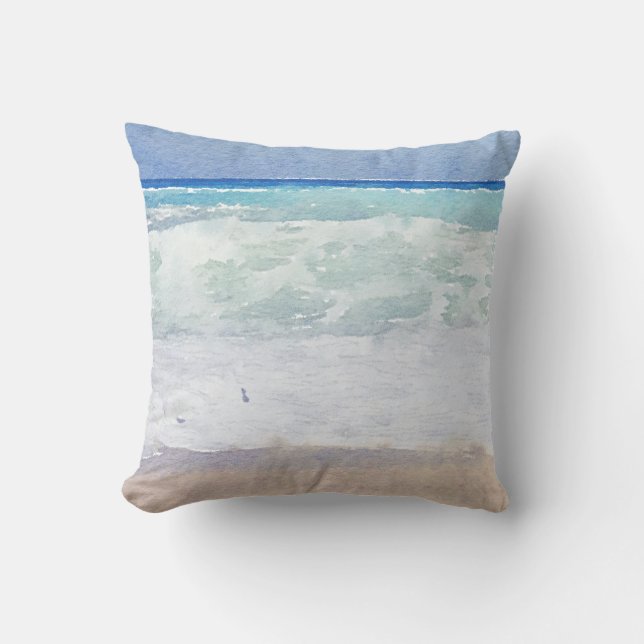 Seascape Beach Design Watercolor Outdoor Cushion (Front)