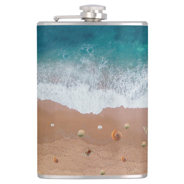 SEASCAPE BEACH SHELLS SUMMER VACATION  HIP FLASK (Front)