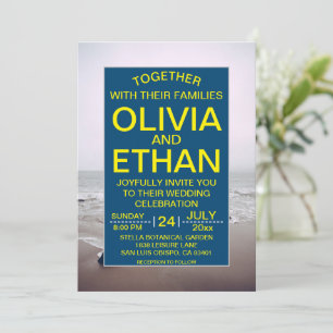 Seascape beach shore navy Wedding Invitation