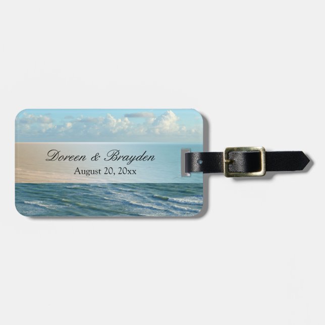 Seascape Beach Wedding Blue Ocean Luggage Tag (Front Horizontal)
