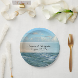 Seascape Beach Wedding Blue Ocean Paper Plate