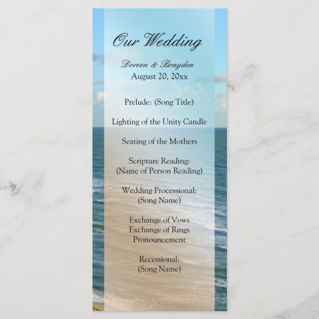 Seascape Beach Wedding Blue Ocean Programme (Front)
