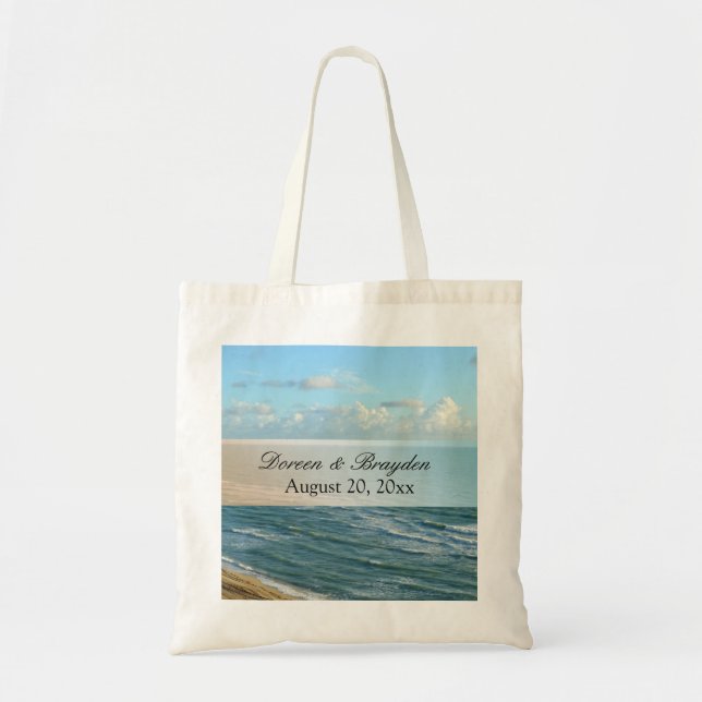 Seascape Beach Wedding Blue Ocean Tote Bag (Front)