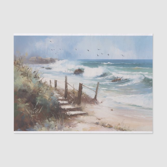 Seascape Coastal View Landscape Painting Decoupage Tissue Paper (Front)