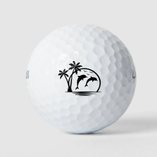 Seascape Dolphin Jumping Palm Tree Ocean Golf Balls