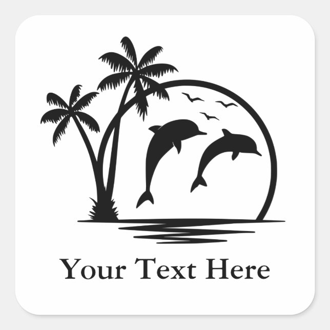 Seascape Dolphin Jumping Palm Tree Ocean Square Sticker (Front)