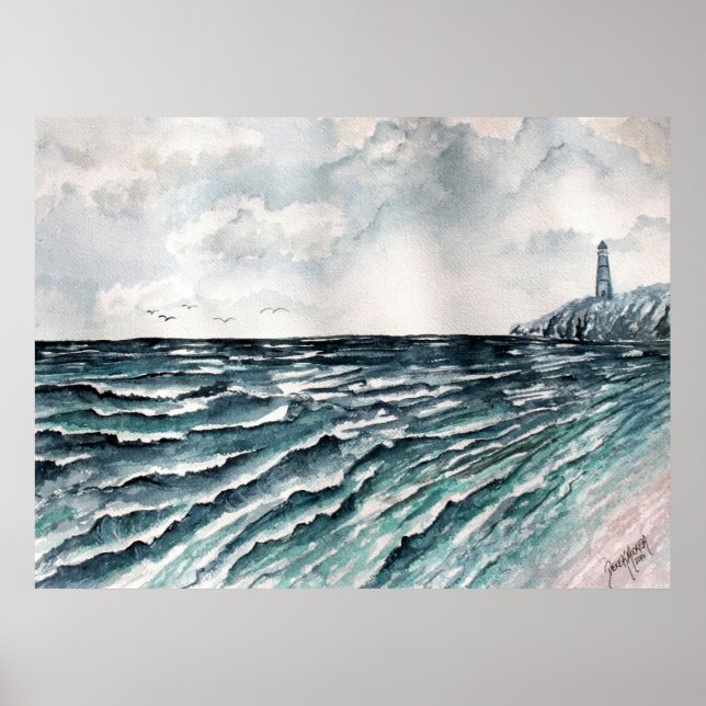 seascape lighthouse canvas art print (Front)
