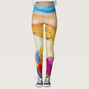 Seascape Love: Watercolor Vacation Painting Leggings