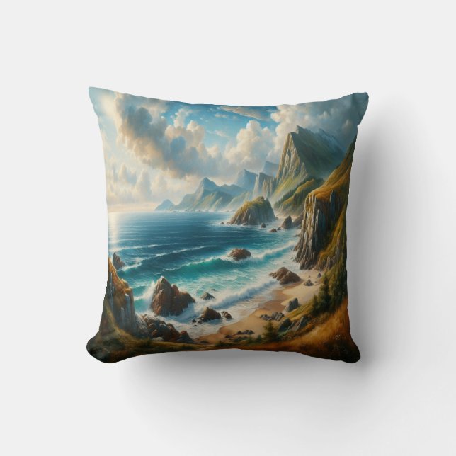 Seascape Paintings Sea Beach with cliff Cushion (Front)