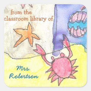 Seascape personalised teacher gift bookplate square sticker