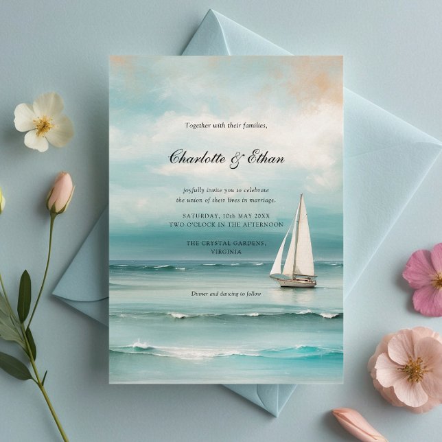 Seascape ''Sailboat'' Landscape Elegant Wedding  Invitation (Creator Uploaded)