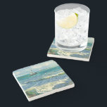 Seascape | Vincent Van Gogh Stone Coaster<br><div class="desc">Seascape near Les Saintes-Maries-de-la-Mer (1888) by Dutch post-impressionist artist Vincent Van Gogh. Original artwork is an oil on canvas seascape painting depicting a boat on an abstract blue ocean.

Use the design tools to add custom text or personalise the image.</div>