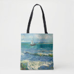 Seascape | Vincent Van Gogh Tote Bag<br><div class="desc">Seascape near Les Saintes-Maries-de-la-Mer (1888) by Dutch post-impressionist artist Vincent Van Gogh. Original artwork is an oil on canvas seascape painting depicting a boat on an abstract blue ocean.

Use the design tools to add custom text or personalise the image.</div>