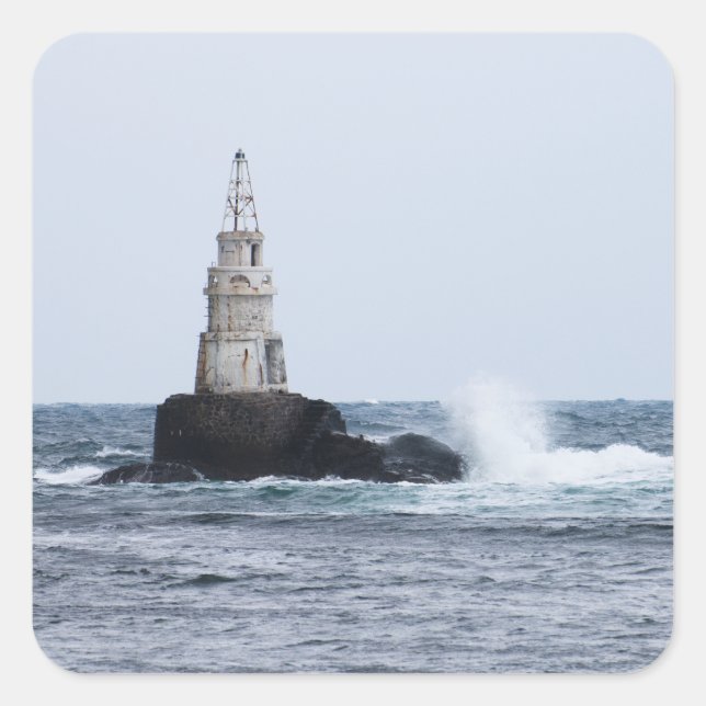 Seascape with lighthouse square sticker (Front)