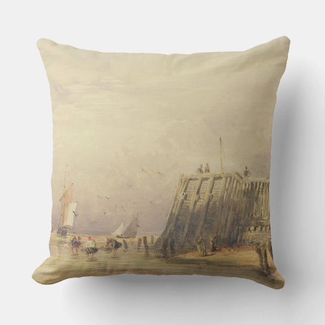 Seascape with Sailing Barges and Figures Wading Of Cushion (Front)