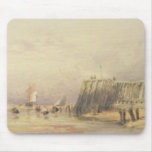Seascape with Sailing Barges and Figures Wading Of Mouse Pad